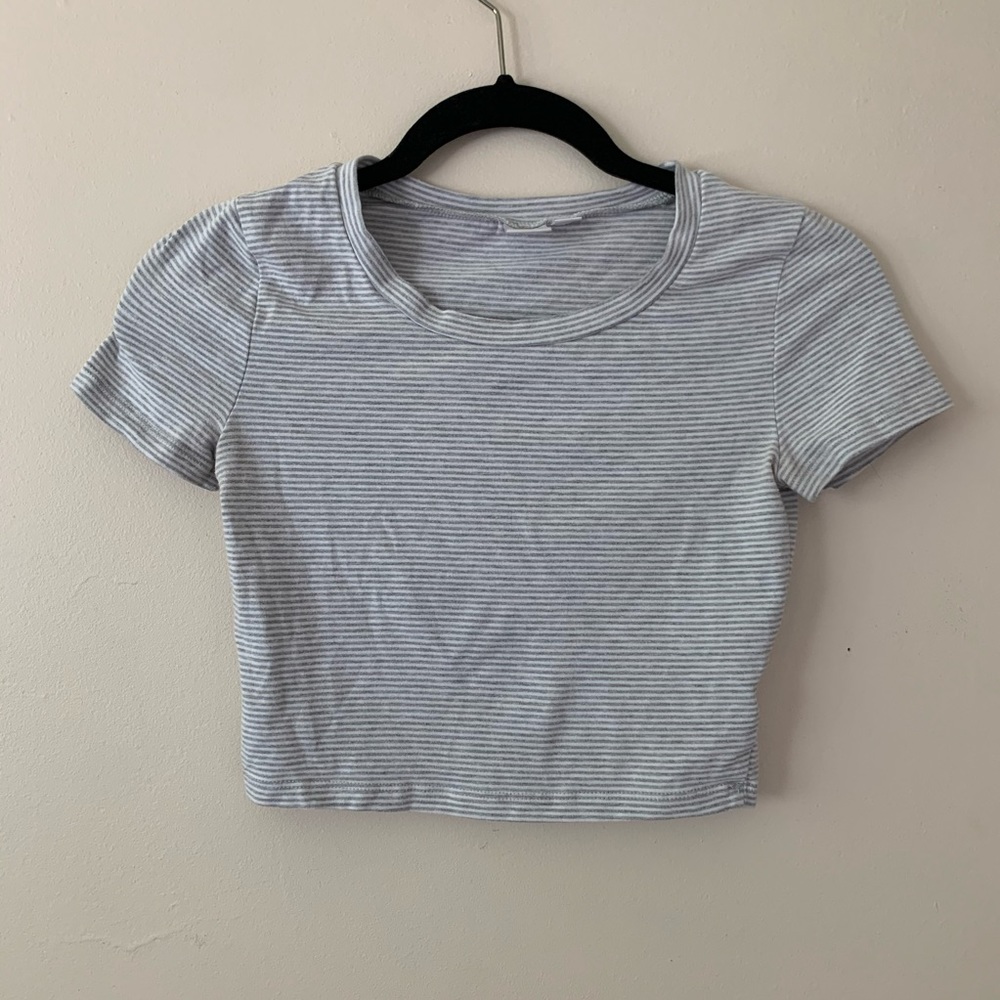 BP Striped Round Neck Crop Top